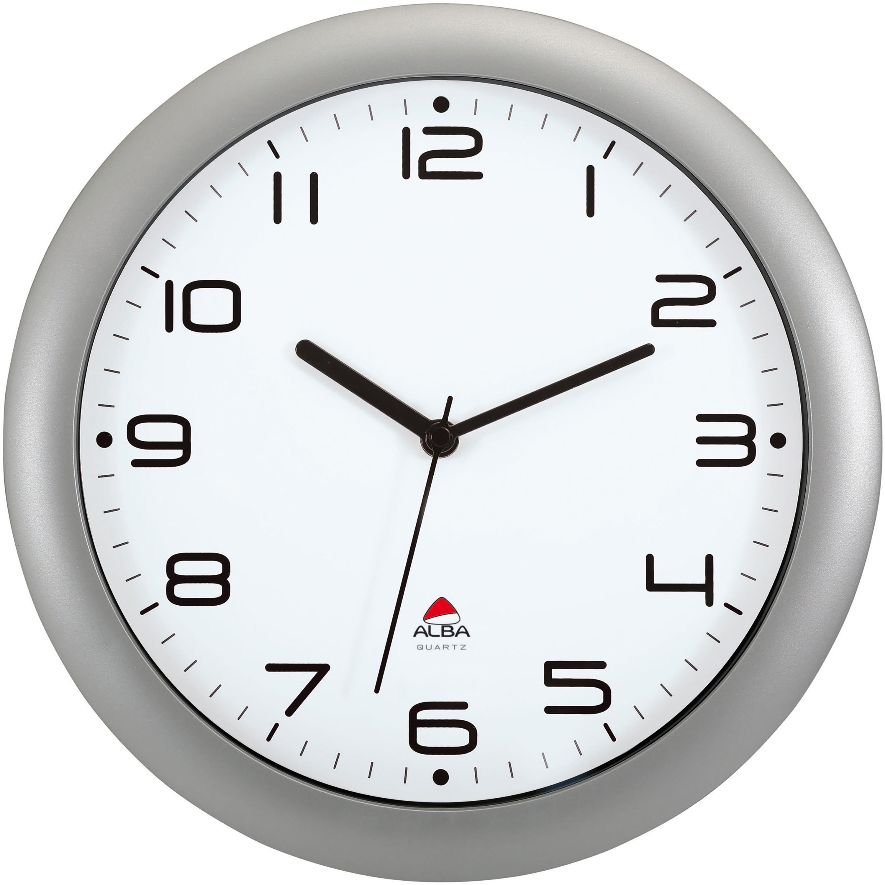 Alba Wall Clock - Analog - Quartz - White Main Dial - Metallic Gray Case - Classic Style