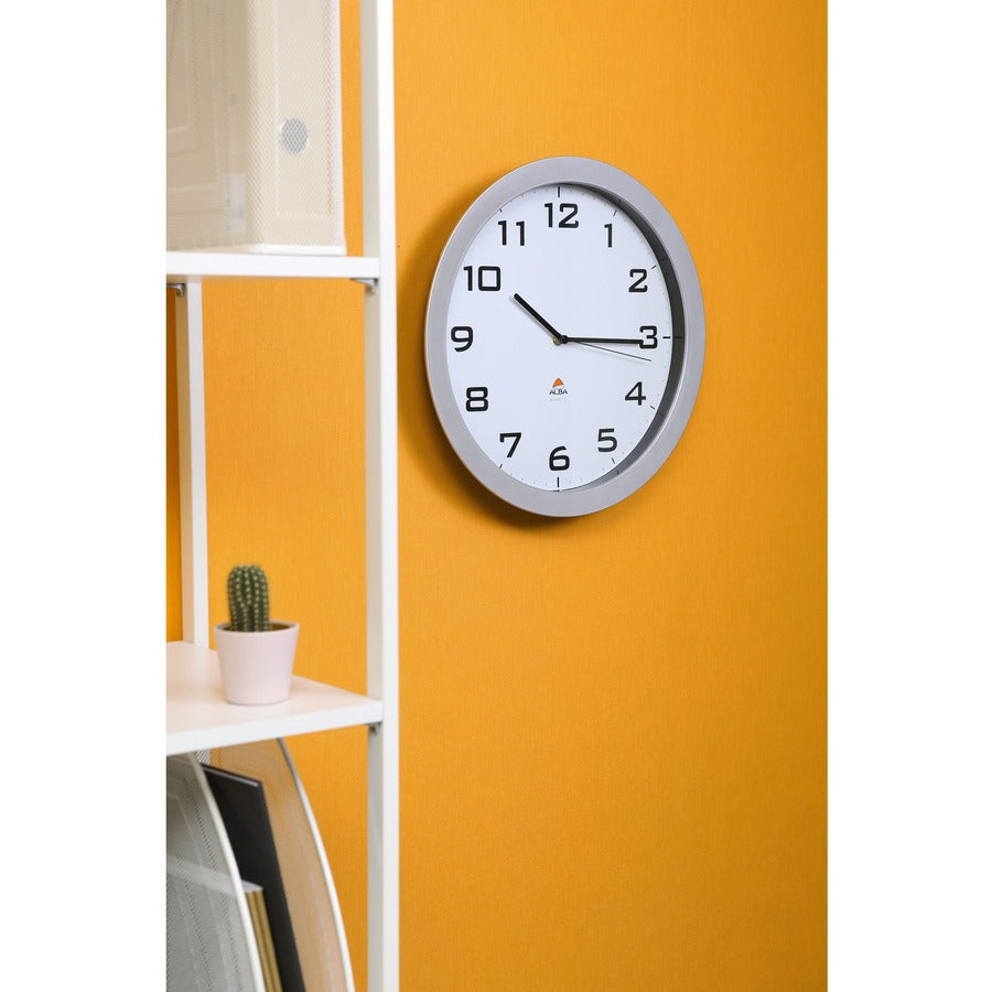 Alba Wall Clock - Analog - Quartz - Metallic Gray Case - Classic Style