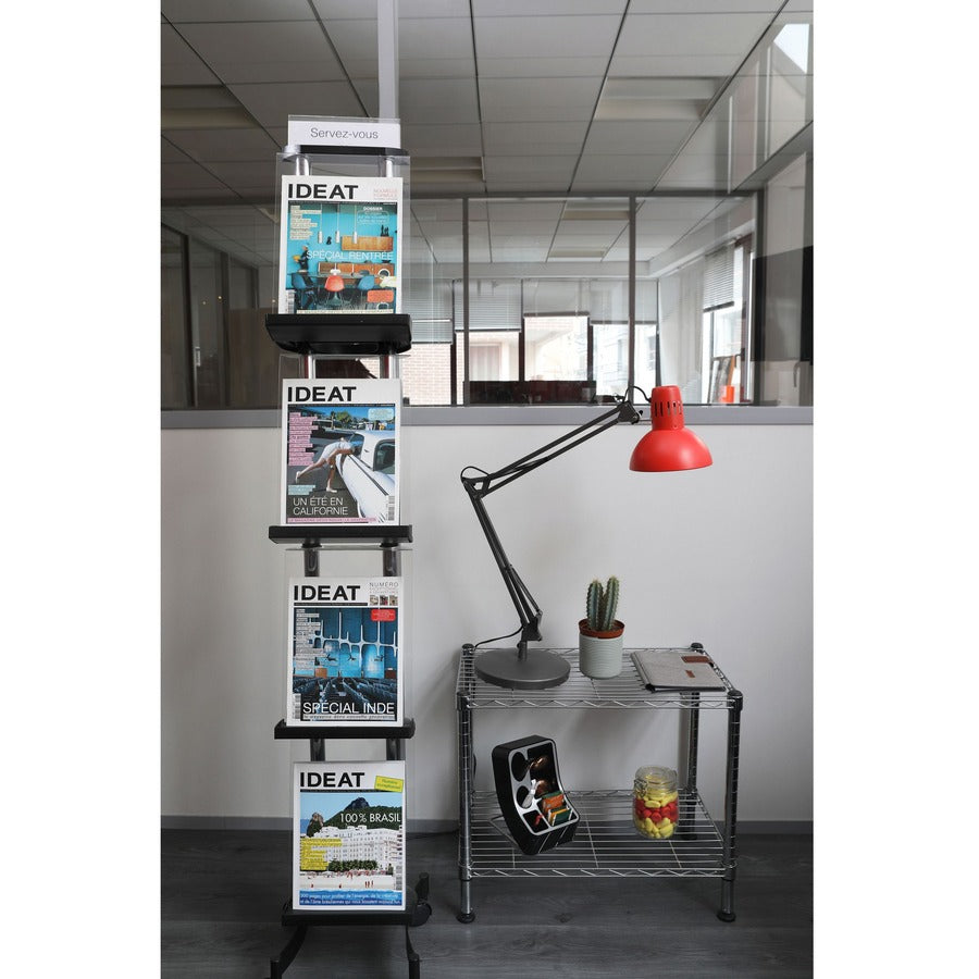 Alba Display Rack - 66.54" Height x 12.80" Width x 12.20" Depth - Black - Chrome Metal, Polyvinyl Chloride (PVC), Acrylonitrile Butadiene Styrene (ABS) - 1 Each