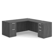 OfficeSource Laminate Double Full Pedestal ''L'' Desk - 71'' x 30'' - Coastal Gray