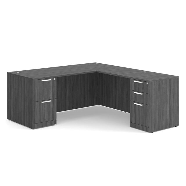 OfficeSource Laminate Double Full Pedestal ''L'' Desk - 71'' x 30'' - Coastal Gray