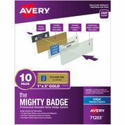 The Mighty Badge by Avery Reusable Magnetic Professional Name Badge Kit, Gold, 1" x 3", 10 Pack with 80 Printable Inserts