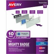 The Mighty Badge by Avery Reusable Magnetic Professional Name Badge Kit, 10 Pack, Includes 10 Steel Plates, 10 Magnetic Fasteners, 10 Lens Covers, 80 Printable Inserts, Silver and Clear