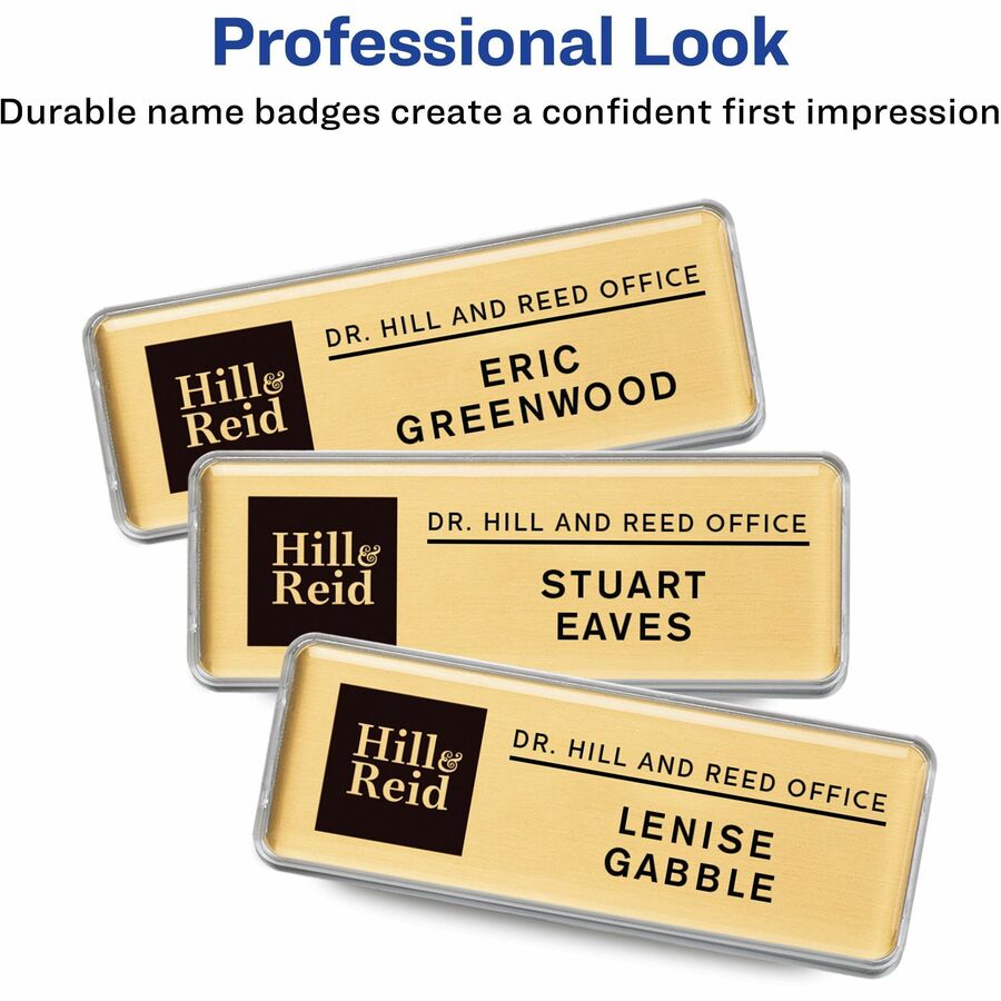 The Mighty Badge by Avery Reusable Magnetic Professional Name Badge Kit, Gold, 1" x 3", 10 Badges, 80 Inserts