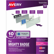 The Mighty Badge by Avery Reusable Magnetic Professional Name Badge Kit, 10 Pack, Includes 10 Steel Plates, 10 Magnetic Fasteners, 10 Lens Covers, 80 Printable Inserts, Silver and Clear/White, 1" x 3" Badges
