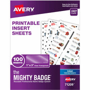 The Mighty Badge&reg; by Avery&reg; The Mighty Badge Printable Insert Sheets, 100 Clear Inserts, Inkjet