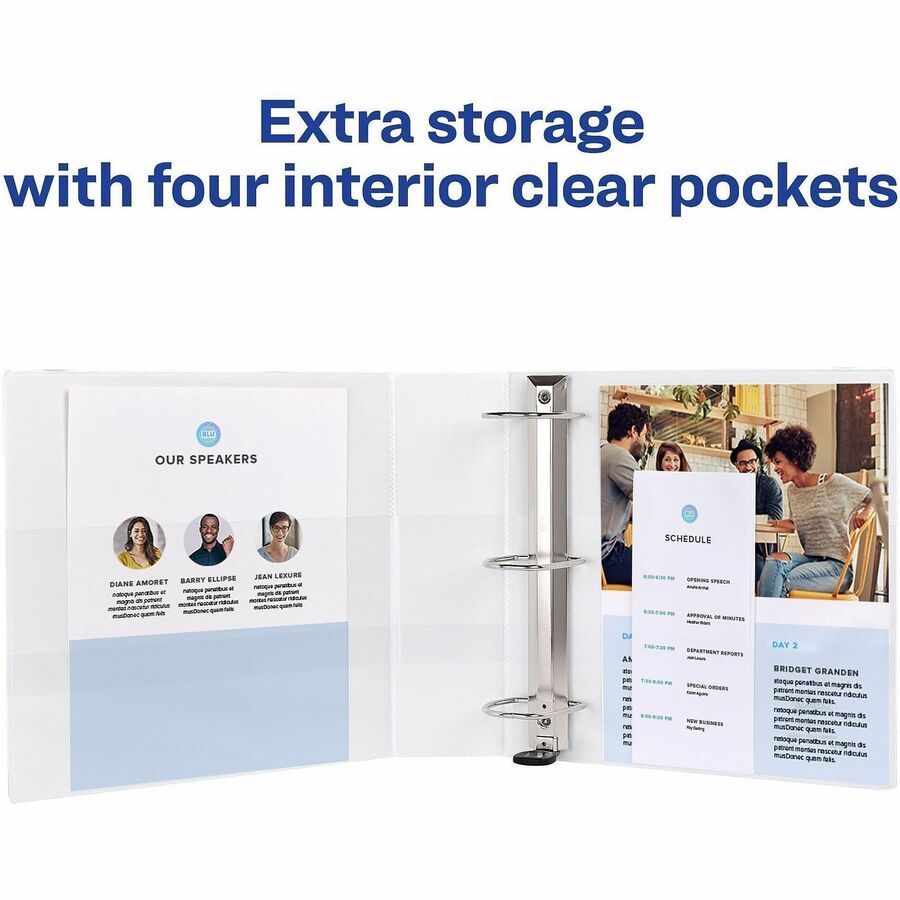 Avery Durable View 3" Slant Ring Binder, Letter Size, 635 Sheet Capacity, 2 Internal Pockets, White, Polypropylene, 1 Carton