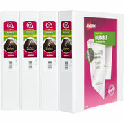 Avery&reg; Durable View 3 Ring Binders, 1.5" Slant Rings, 4 White Binders (17576)