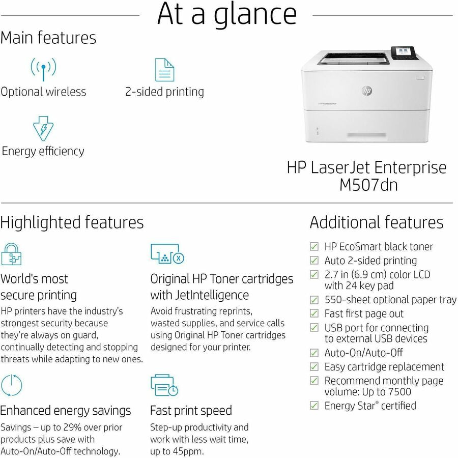 HP LaserJet Enterprise M507 M507dn Desktop Laser Printer - Monochrome