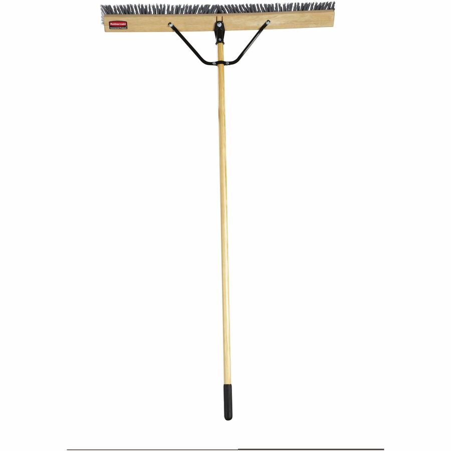 Rubbermaid Commercial Poly Bristle Medium Push Broom - 3" Polypropylene Bristle - 1.13" Handle Diameter - Lacquered Wood Handle - 1 Each