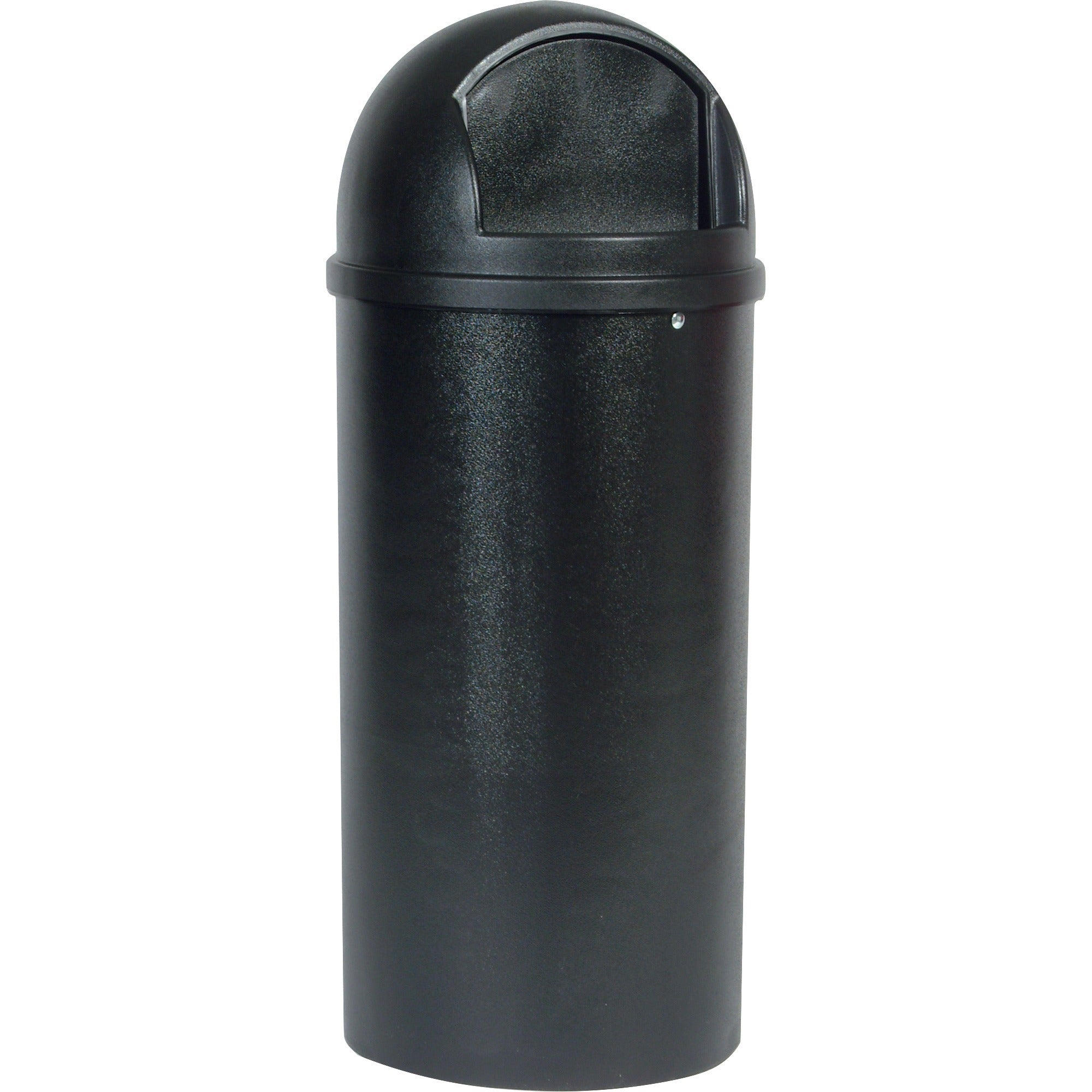 Push Door Opening - Hinged Lid - 25 gal Capacity - Round - Fire Resistant - Durable, Scratch Resistant, Dent Resistant - 42" Height x 18" Diameter - Polyethylene, Plastic - Black - 1 Each
