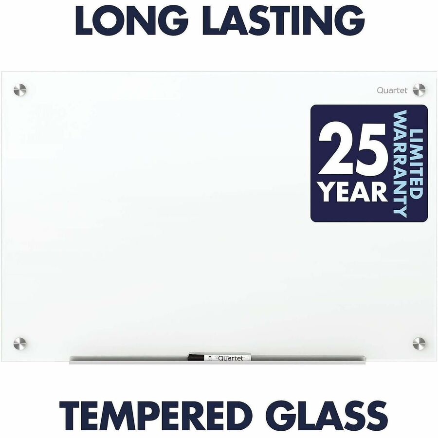 96" (8 ft) Width x 48" (4 ft) Height - Brilliance White Tempered Glass Surface - Rectangle - Horizontal/Vertical - Magnetic - 1 Each