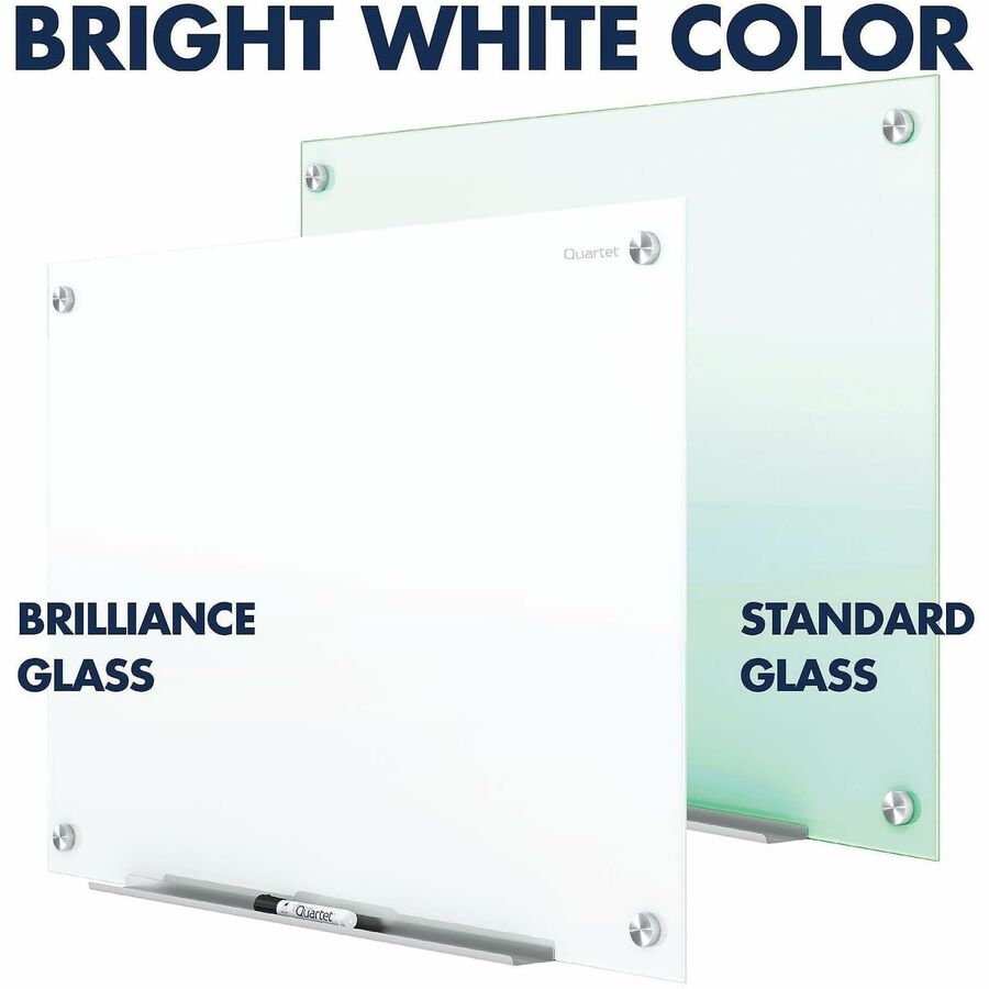 96" (8 ft) Width x 48" (4 ft) Height - Brilliance White Tempered Glass Surface - Rectangle - Horizontal/Vertical - Magnetic - 1 Each