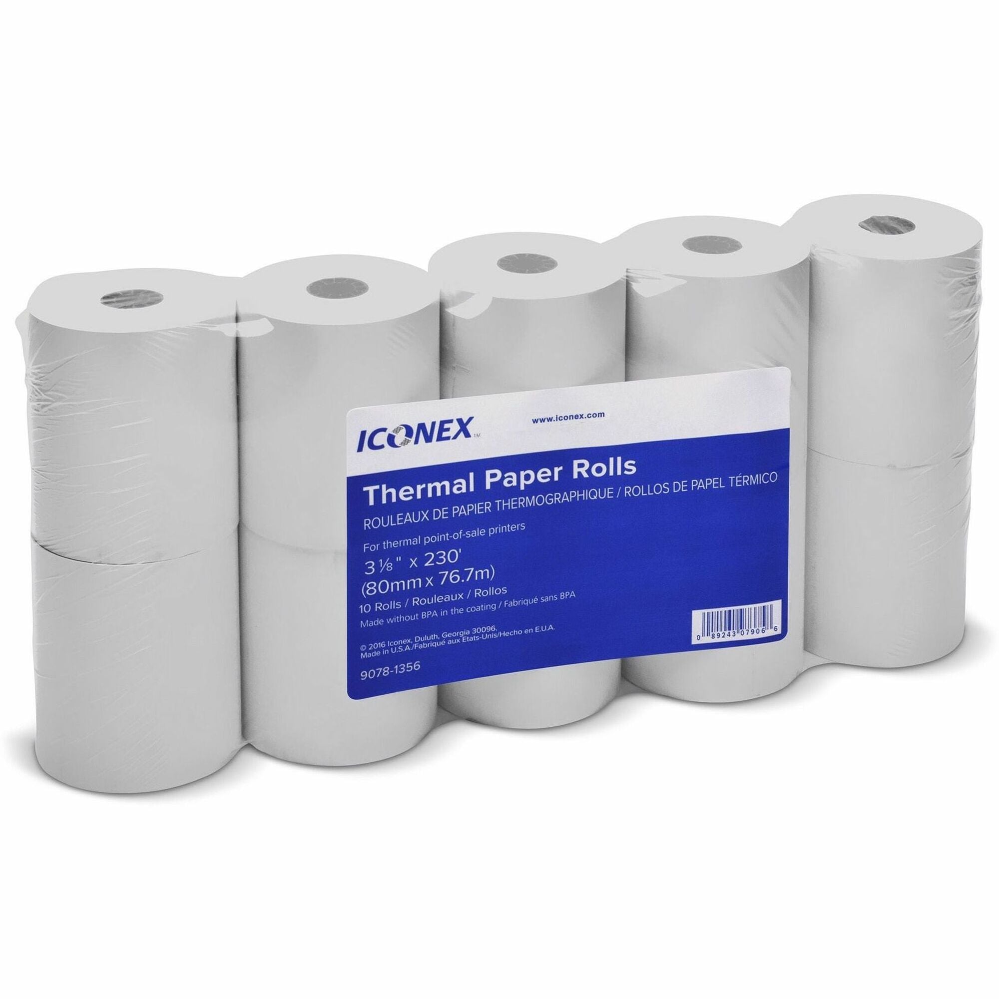 ICONEX 3-1/8" Thermal POS Receipt Paper Roll - 3 1/8" x 230 ft - White - 1 Pack