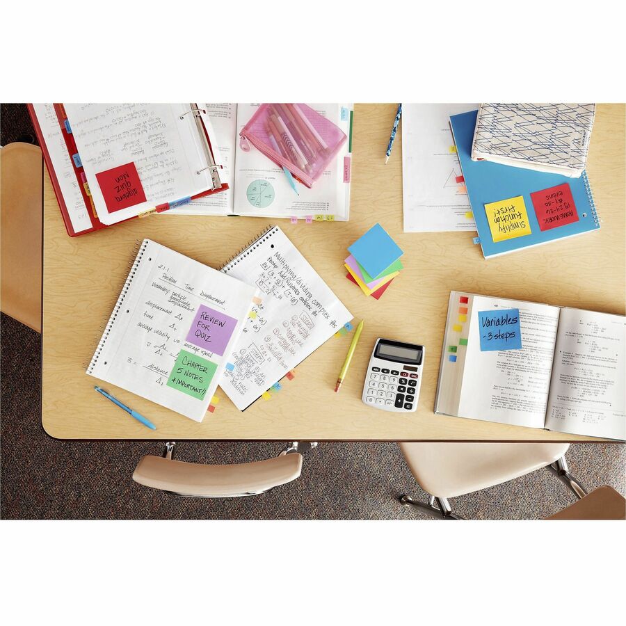 3" Flag/Note Width x 3" Flag/Note Length - Square - 70 Sheets per Pad - Iris, Electric Blue, Evergreen, Yellow, Candy Red - Sticky, Recyclable, Adhesive, Reusable - 1 Pack