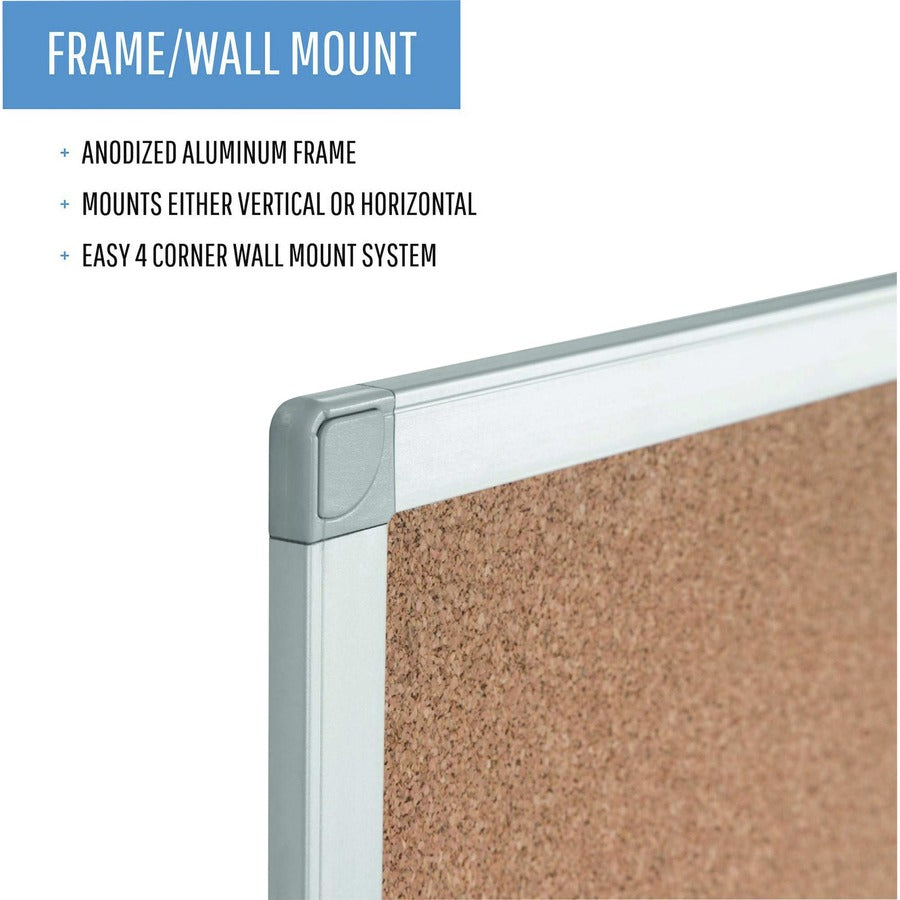 MasterVision Ayda Cork Bulletin Board - 0.50" Board Height x 18" Board Width x 24" Board Depth - Cork Surface - Self-healing, Durable, Resilient, Heavy-gauge - Aluminum Frame - 1 Each