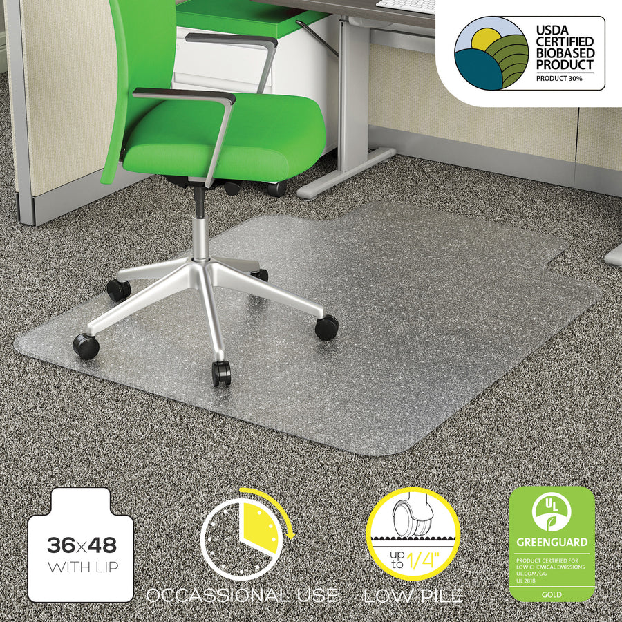Deflecto EconoMat Chair Mat - Commercial, Carpet - 48" Length x 36" Width x 0.100" Thickness - Lip Size 10" Length x 19" Width - Clear - 1 Each