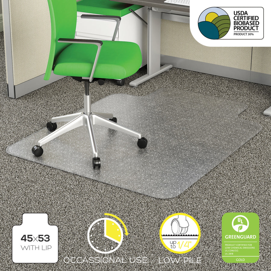 Deflecto EconoMat Chair Mat - Commercial, Carpet, Office - 53" Length x 45" Width x 0.100" Thickness - Clear - 1 Each
