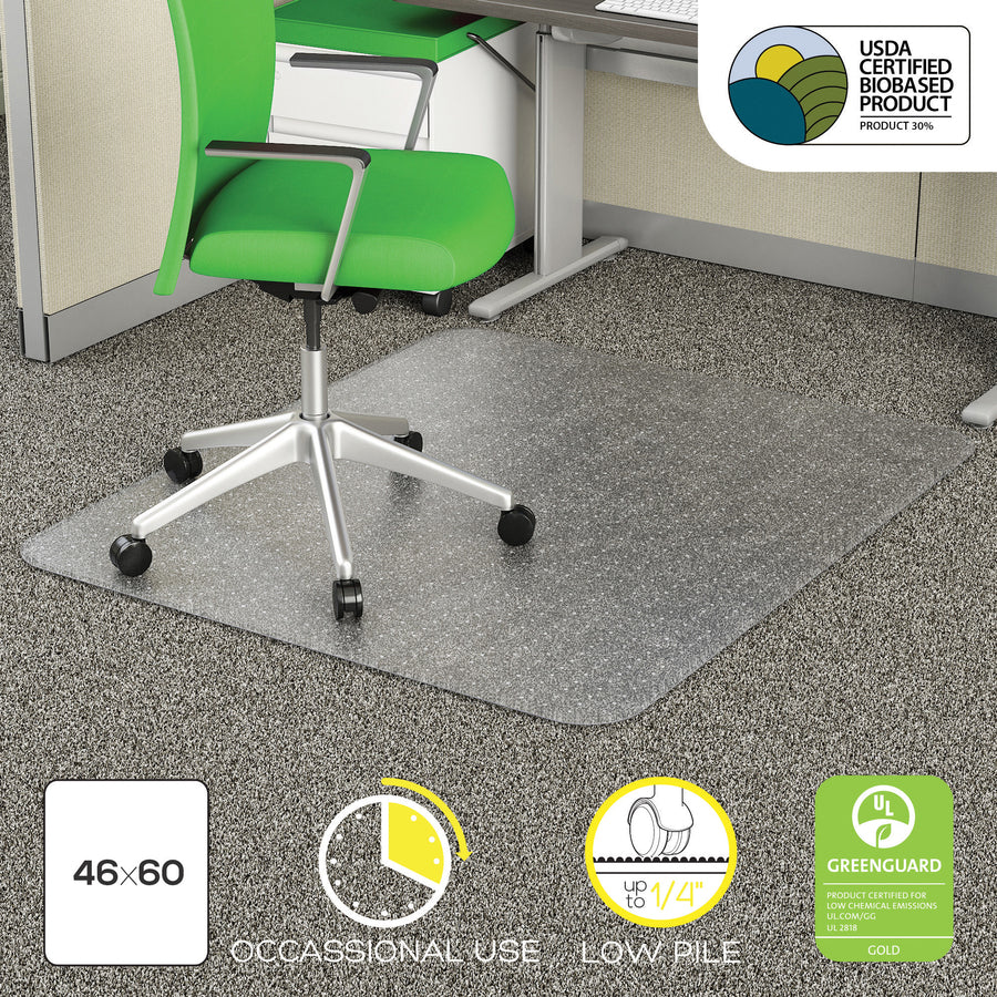 Deflecto EconoMat Chair Mat - Commercial, Carpet - 60" Length x 46" Width x 0.100" Thickness - Rectangular - Clear - 1 Each