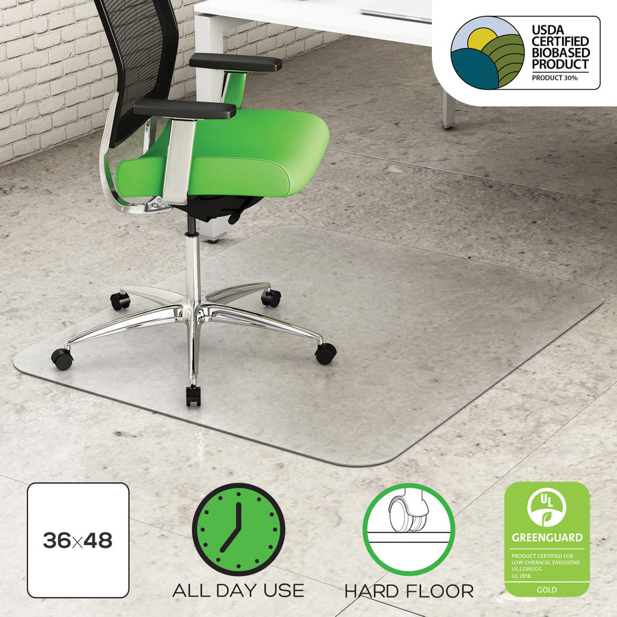 Deflecto Earth Source Hard Floor Chair Mat - Hard Floor - 48" Length x 36" Width x 0.100" Thickness - Rectangular - Clear - 1 Each