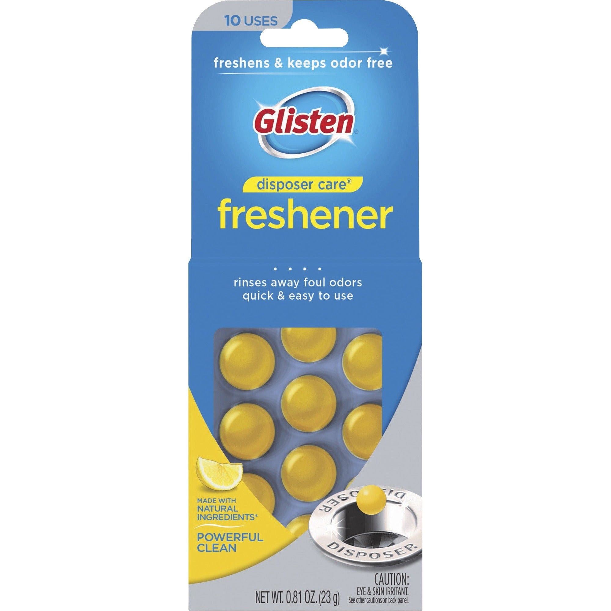 DPLM12T Glisten Lemon Disposer Care Freshener and Cleaner, 0.81 oz tablet, 10-count tablets per tray