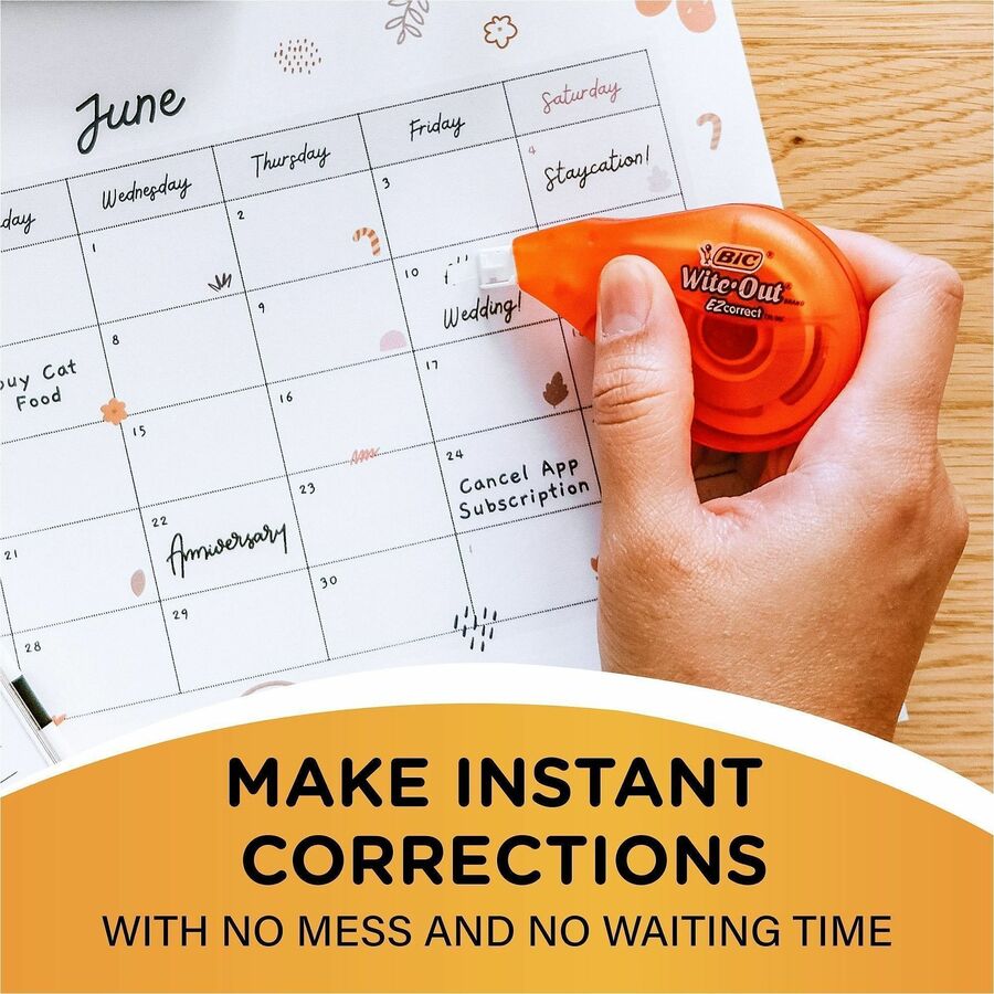 BIC Wite-Out EZ CORRECT Correction Tape - 0.20" Tape Width x 39.40 ft Tape Length - Tear Resistant, Odorless, Film-based - Translucent, White - 1 Box