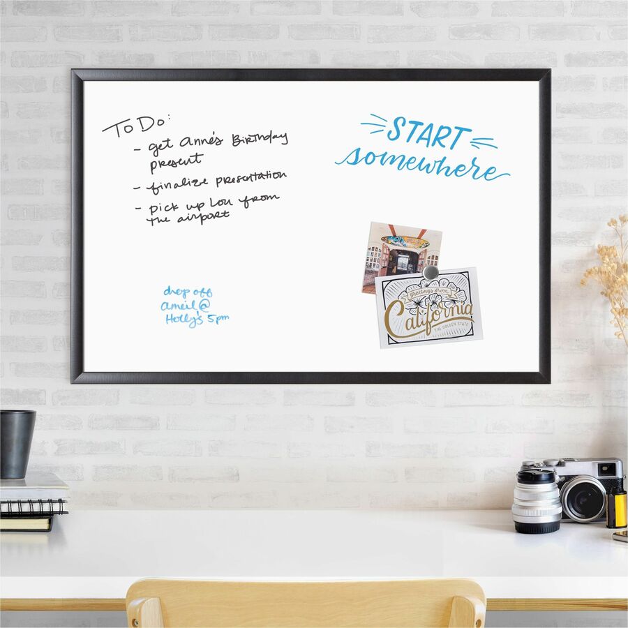 U Brands Magnetic Dry-Erase Board - 35" (2.9 ft) Width x 23" (1.9 ft) Height - White Painted Steel Surface - Black Wood Frame - Rectangle - Horizontal/Vertical - Magnetic - 1 Each