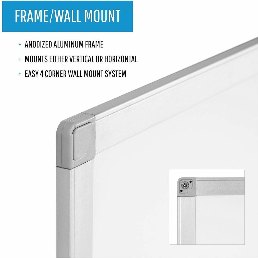 MasterVision Ayda Steel Dry Erase Board - 36" (3 ft) Width x 24" (2 ft) Height - White Steel Surface - Aluminum Frame - Rectangle - Horizontal/Vertical - Magnetic - 1 Each