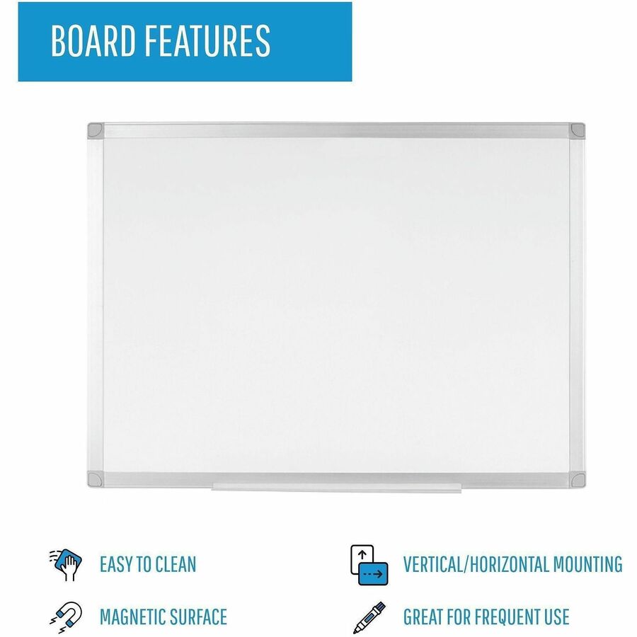 MasterVision Ayda Steel Dry Erase Board - 36" (3 ft) Width x 24" (2 ft) Height - White Steel Surface - Aluminum Frame - Rectangle - Horizontal/Vertical - Magnetic - 1 Each