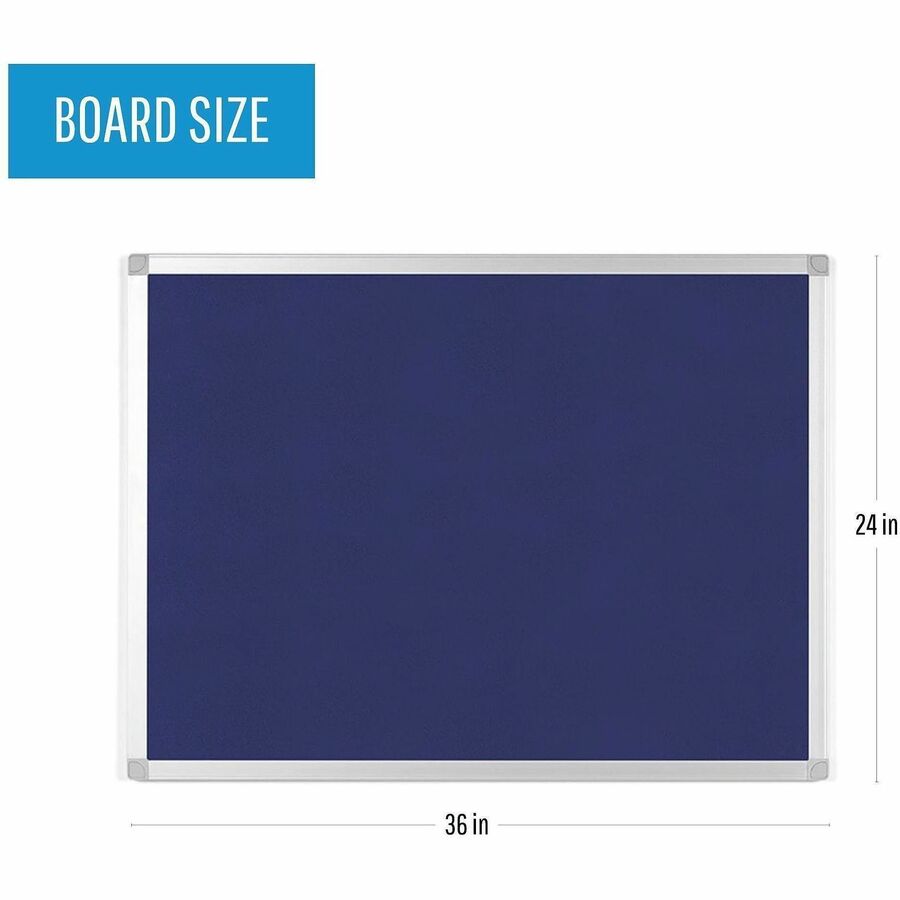 MasterVision Ayda Fabric 24"W Bulletin Board - Blue Fabric Surface - Tackable, Sleek Style, Robust - 0.5" Height x 24" Width - 1 Each