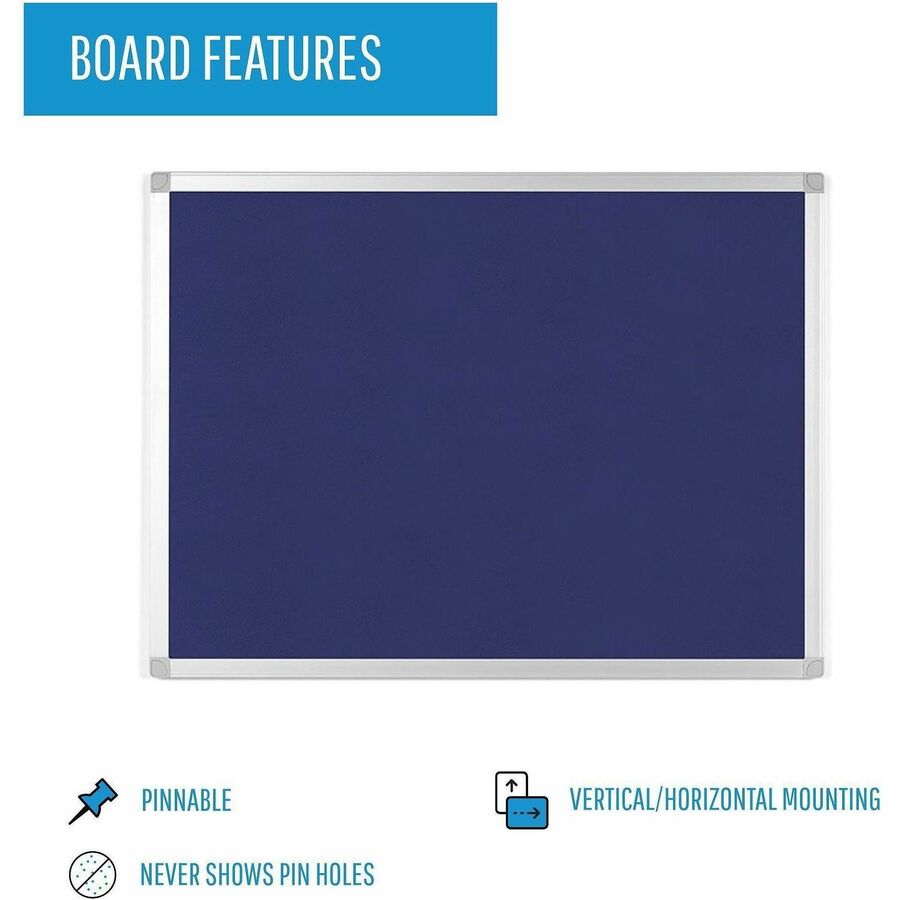 MasterVision Ayda Fabric 24"W Bulletin Board - Blue Fabric Surface - Tackable, Sleek Style, Robust - 0.5" Height x 24" Width - 1 Each