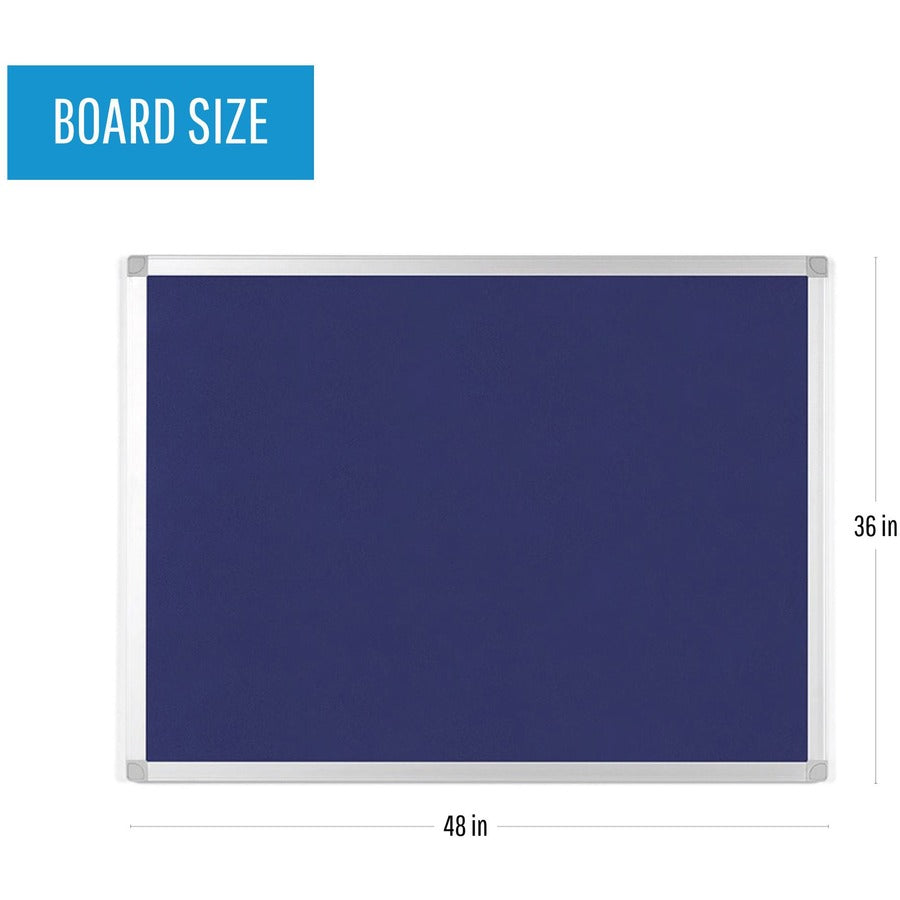 MasterVision Ayda Fabric 36"W Bulletin Board - Blue Fabric Surface - Robust, Tackable, Sleek Style - 0.5" Height x 36" Width - 1 Each