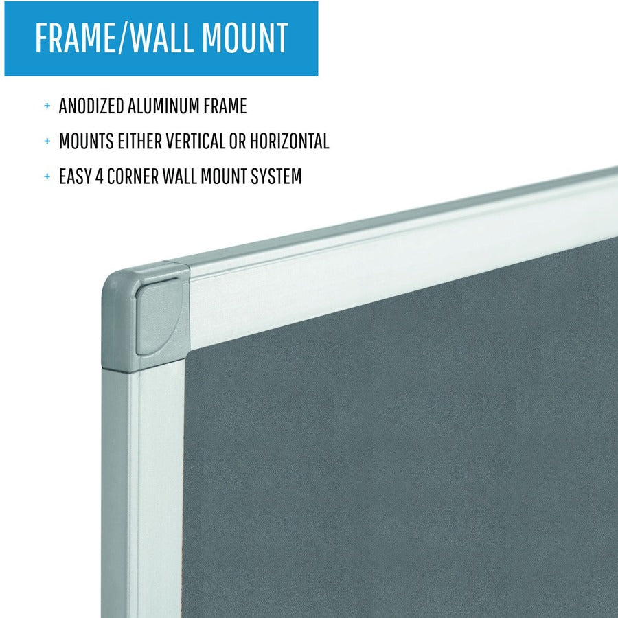 MasterVision Ayda Fabric 24"W Bulletin Board - Gray Fabric Surface - Robust, Tackable, Sleek Style - 0.5" Height x 24" Width - 1 Each