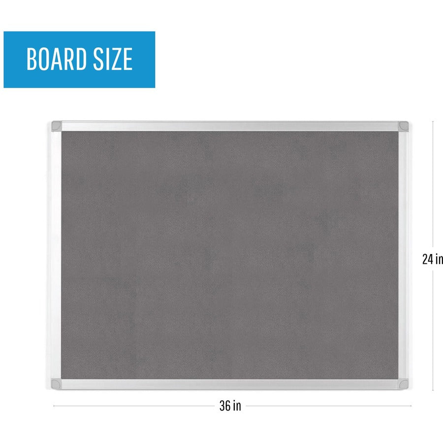 MasterVision Ayda Fabric 24"W Bulletin Board - Gray Fabric Surface - Robust, Tackable, Sleek Style - 0.5" Height x 24" Width - 1 Each