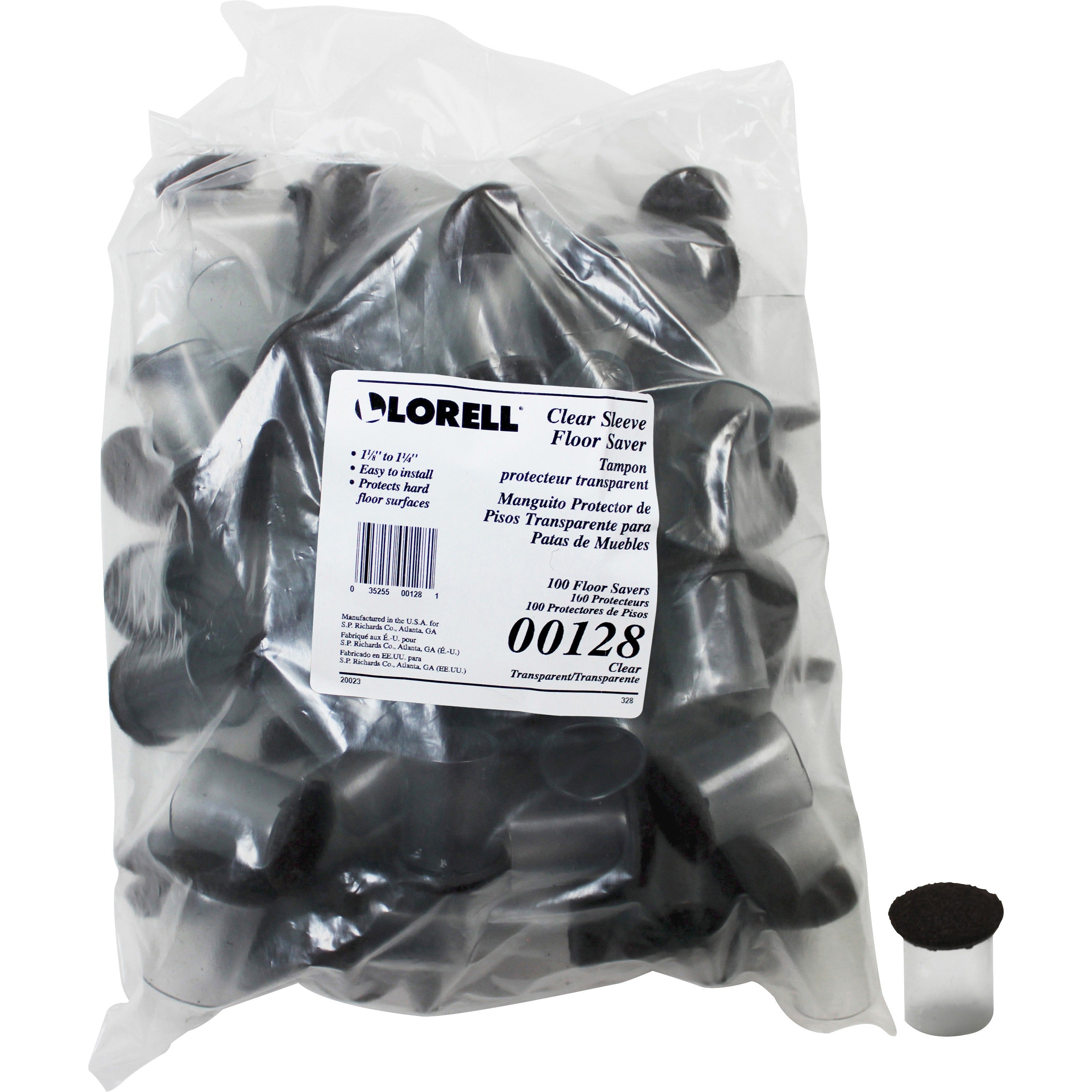 Lorell Sleeve Floor Protectors, Clear, Transparent, 1.38" Diameter, 1.9" Height, 100/Bag