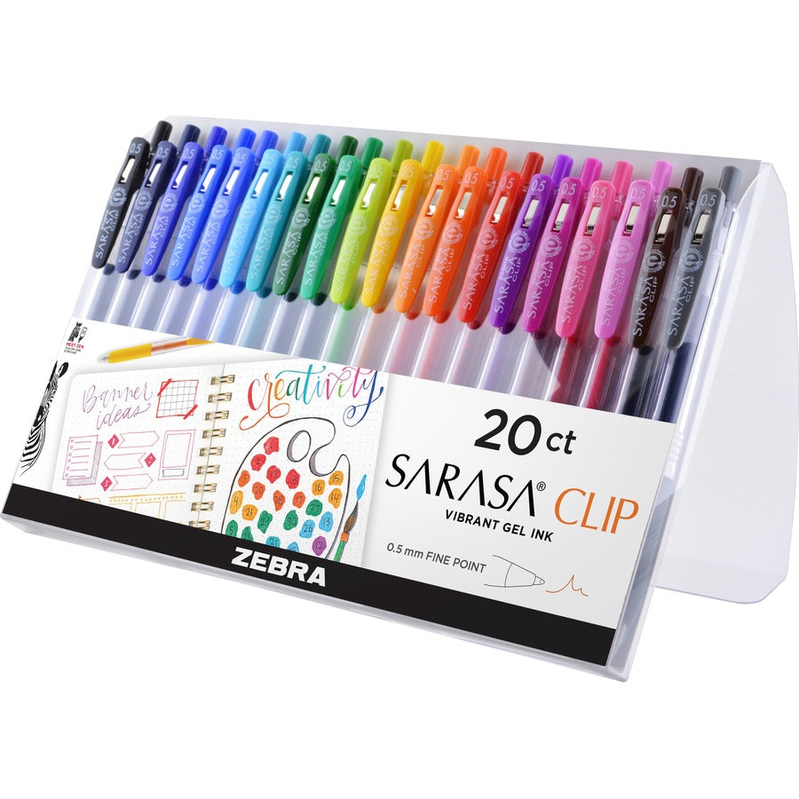 Zebra Pen SARASA Clip Retractable Gel Pen - 0.5 mm Medium Pen Point - Retractable - Water Based - 20 / Pack