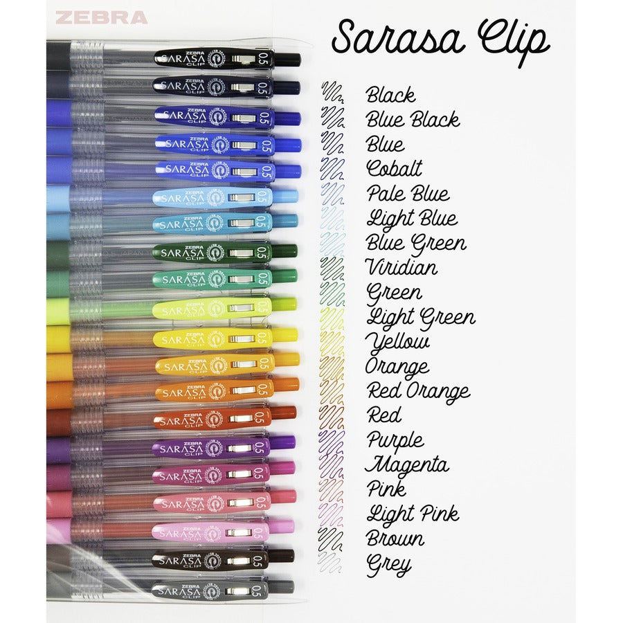 Zebra Pen SARASA Clip Retractable Gel Pen - 0.5 mm Medium Pen Point - Retractable - Water Based - 20 / Pack