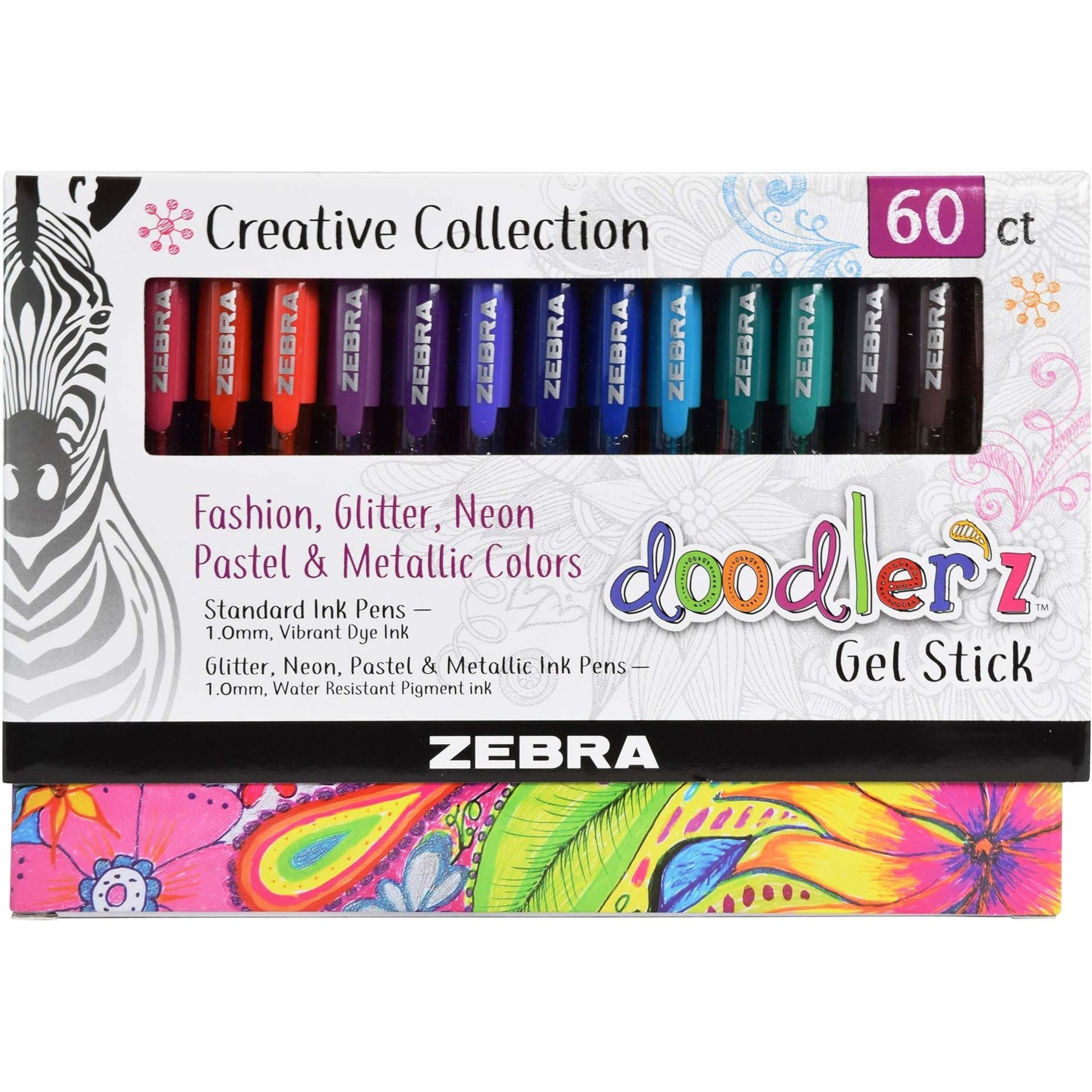 1 mm Bold Needle Pen Point - Metallic, Neon, Assorted Ink - Water Based, Dye-based, Pigment-based - Translucent Barrel - 60 / Pack