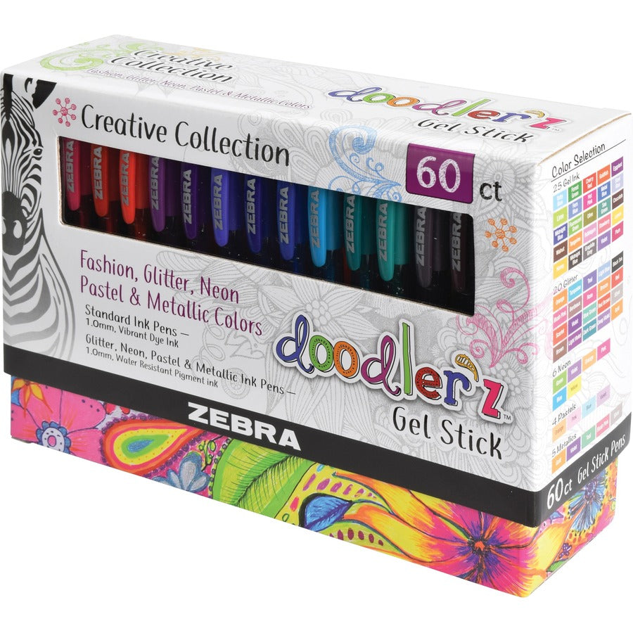 1 mm Bold Needle Pen Point - Metallic, Neon, Assorted Ink - Water Based, Dye-based, Pigment-based - Translucent Barrel - 60 / Pack