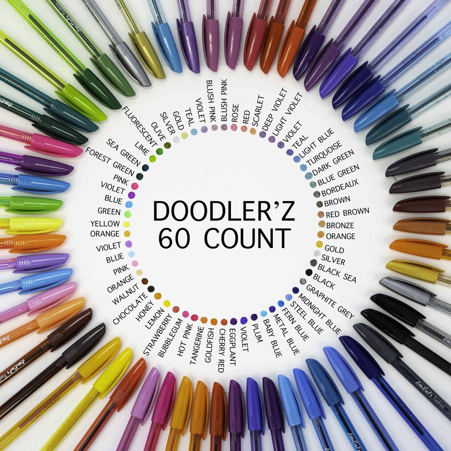 1 mm Bold Needle Pen Point - Metallic, Neon, Assorted Ink - Water Based, Dye-based, Pigment-based - Translucent Barrel - 60 / Pack