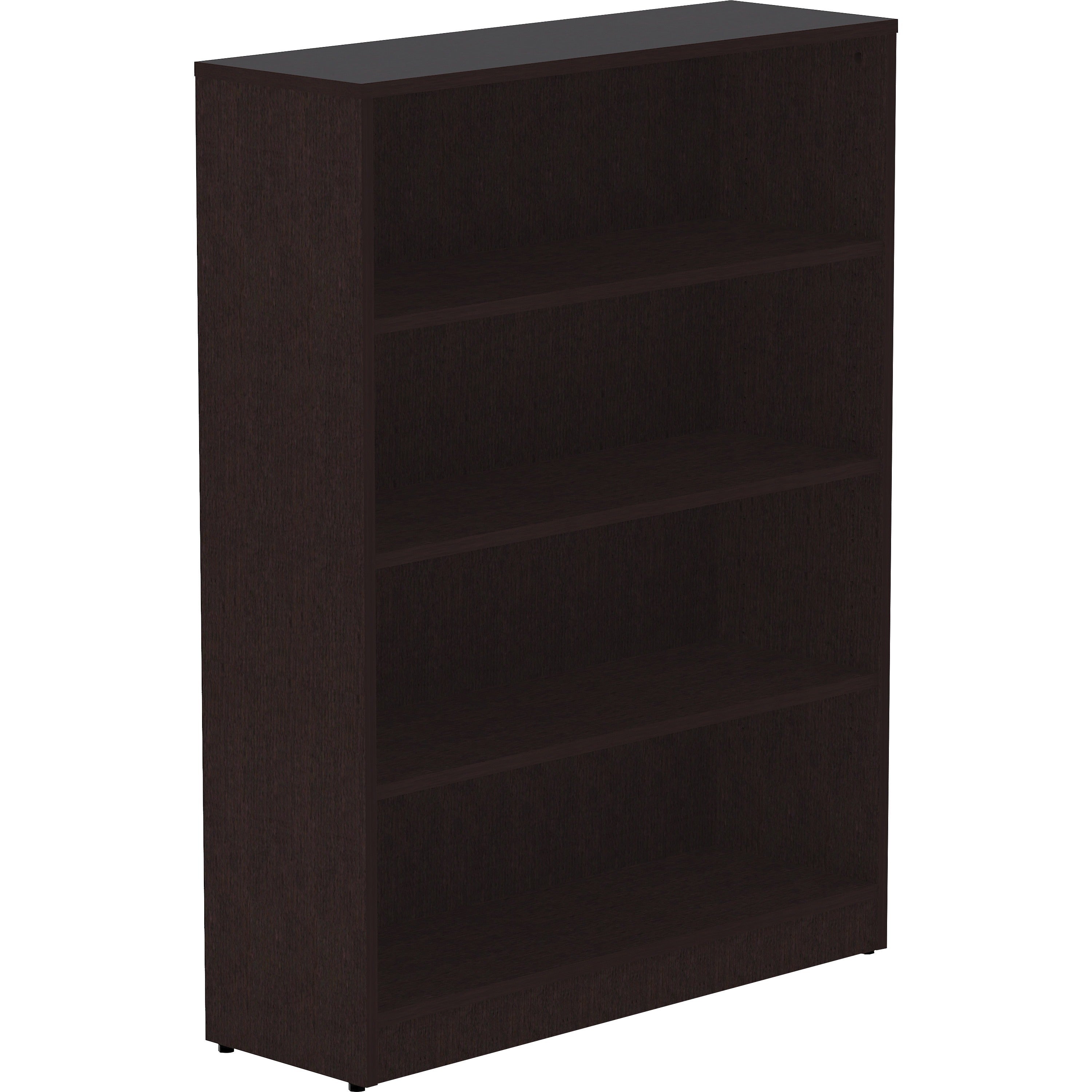 Lorell Laminate Bookcase, 4 Shelves (3 Adjustable), 48"H x 36"W x 12"D, Espresso Finish, Thermofused Laminate, Square Edge, Adjustable Feet, 1 Each