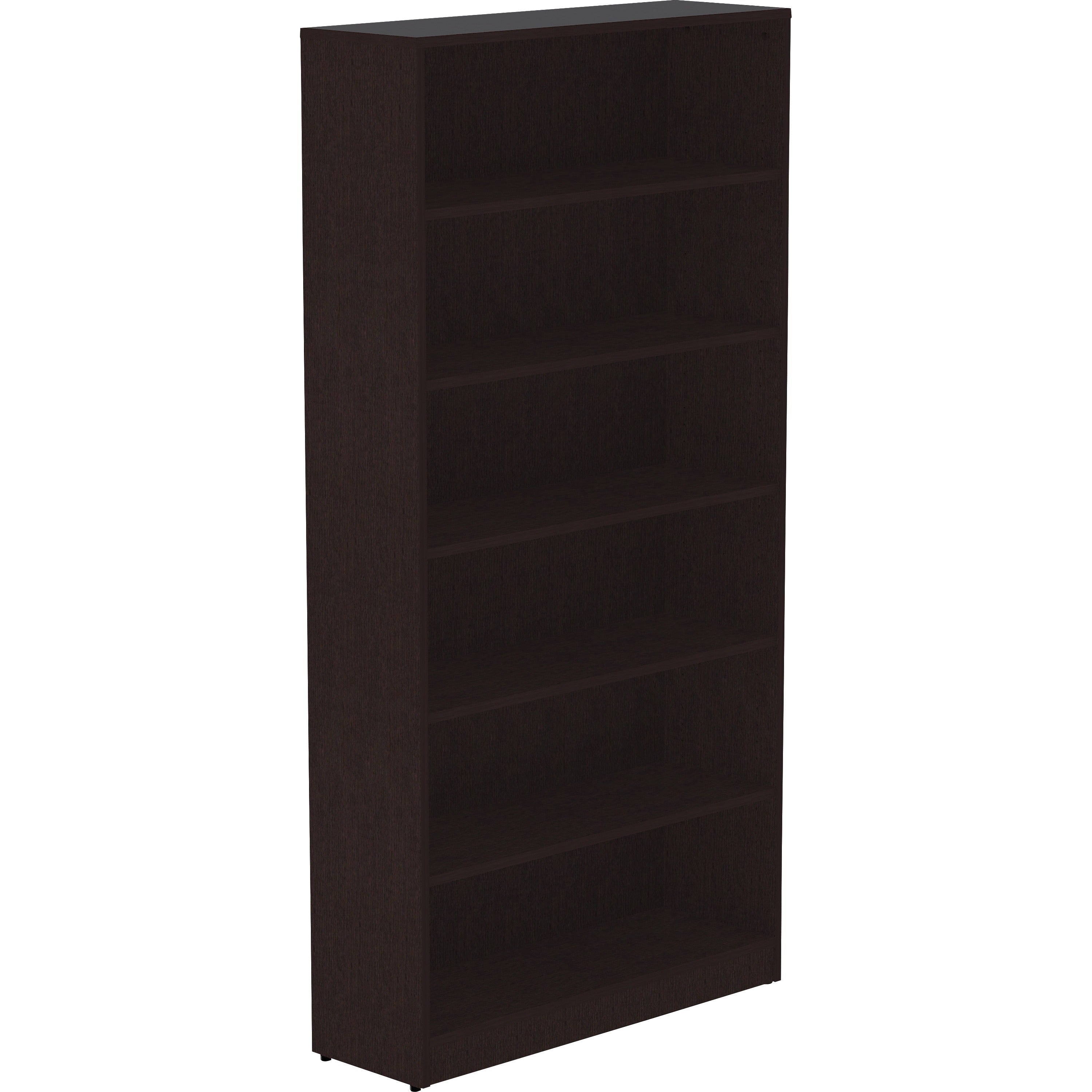 Lorell Laminate Bookcase, 6 Shelves (5 Adjustable), 72"H x 36"W x 12"D, Espresso Finish, 1 Each