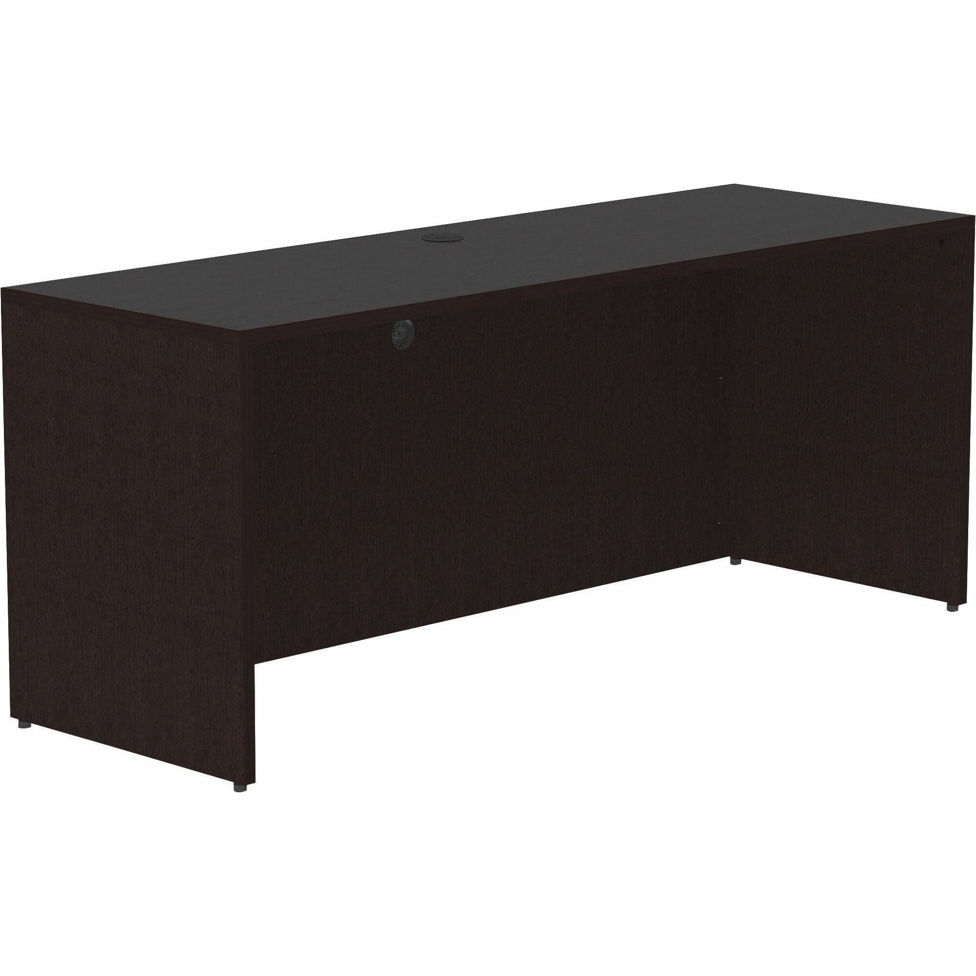 Lorell Essentials Series Credenza Shell - 29.5" Height x 70.9" Width x 23.6" Depth - Finish: Espresso, Silver Brush - Grommet, Adjustable Feet, Durable, Laminated, Cam Lock, Cord Management - 1 Each