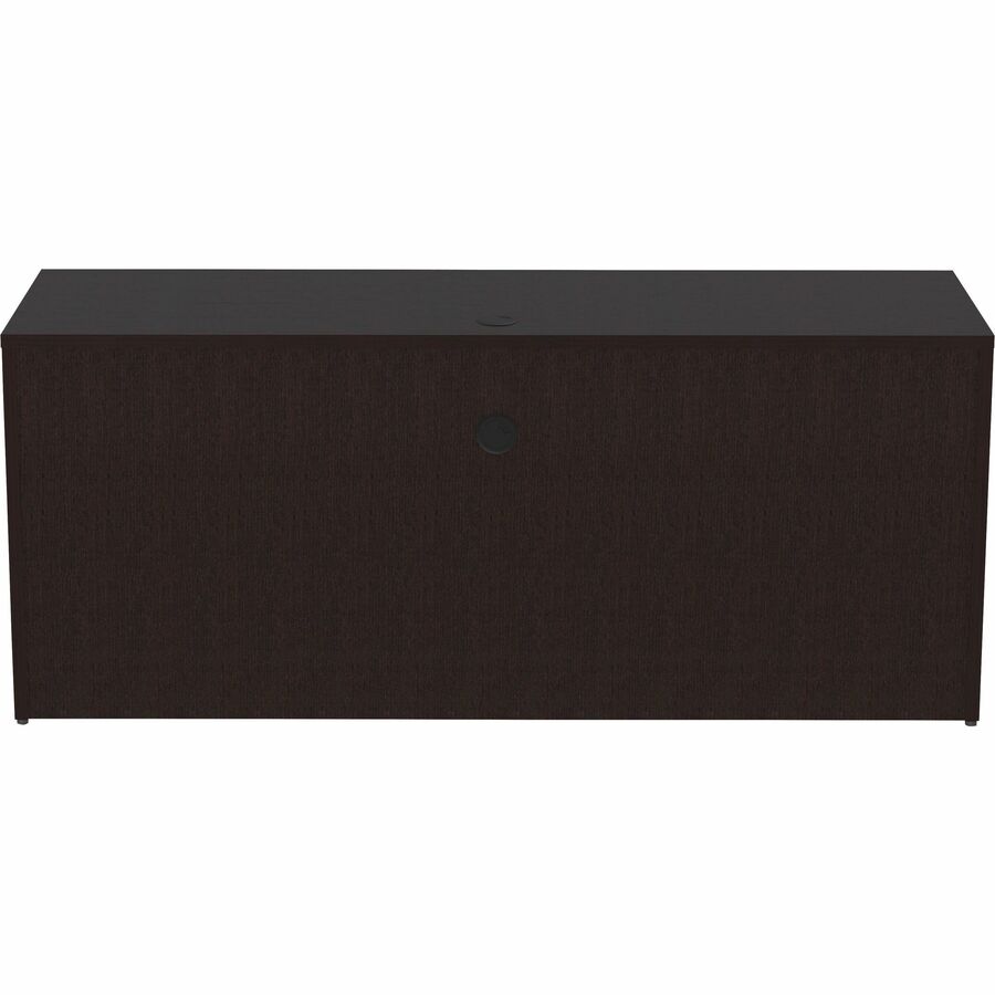 Lorell Essentials Series Credenza Shell - 29.5" Height x 70.9" Width x 23.6" Depth - Finish: Espresso, Silver Brush - Grommet, Adjustable Feet, Durable, Laminated, Cam Lock, Cord Management - 1 Each