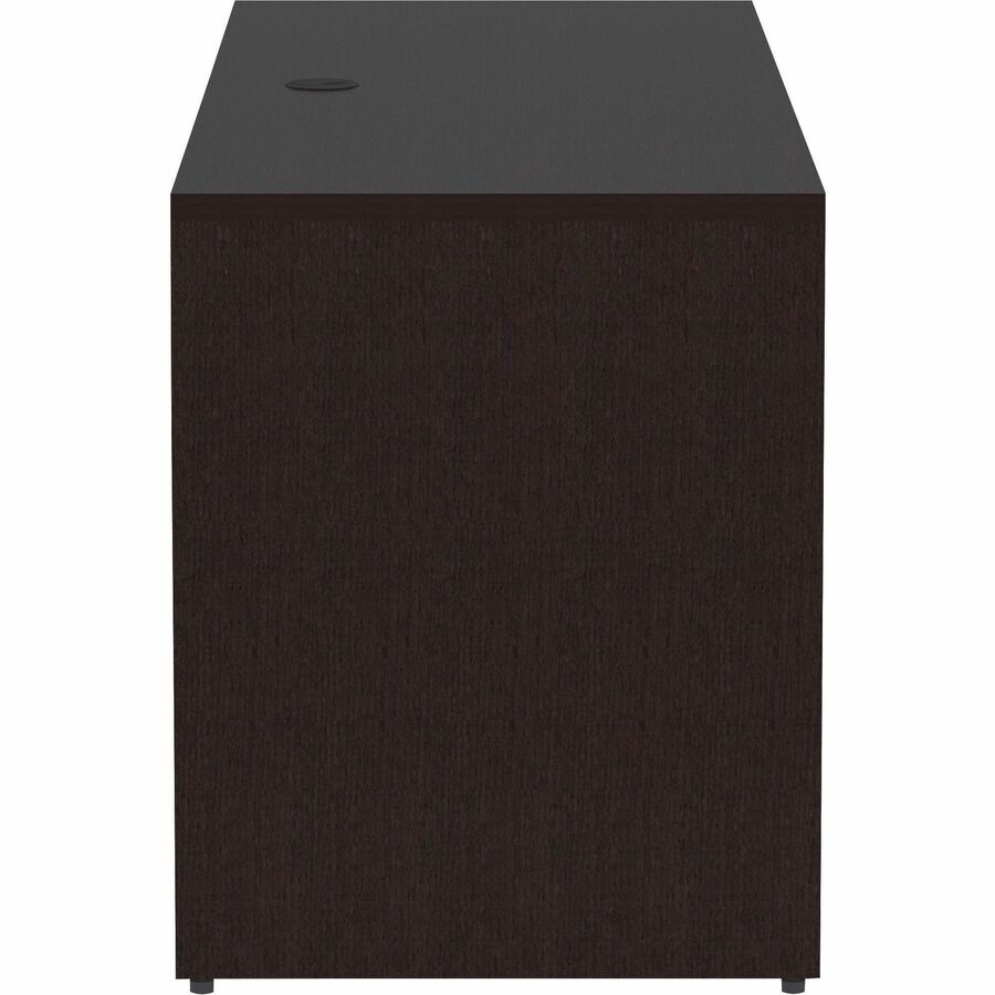 Lorell Essentials Series Credenza Shell - 29.5" Height x 70.9" Width x 23.6" Depth - Finish: Espresso, Silver Brush - Grommet, Adjustable Feet, Durable, Laminated, Cam Lock, Cord Management - 1 Each