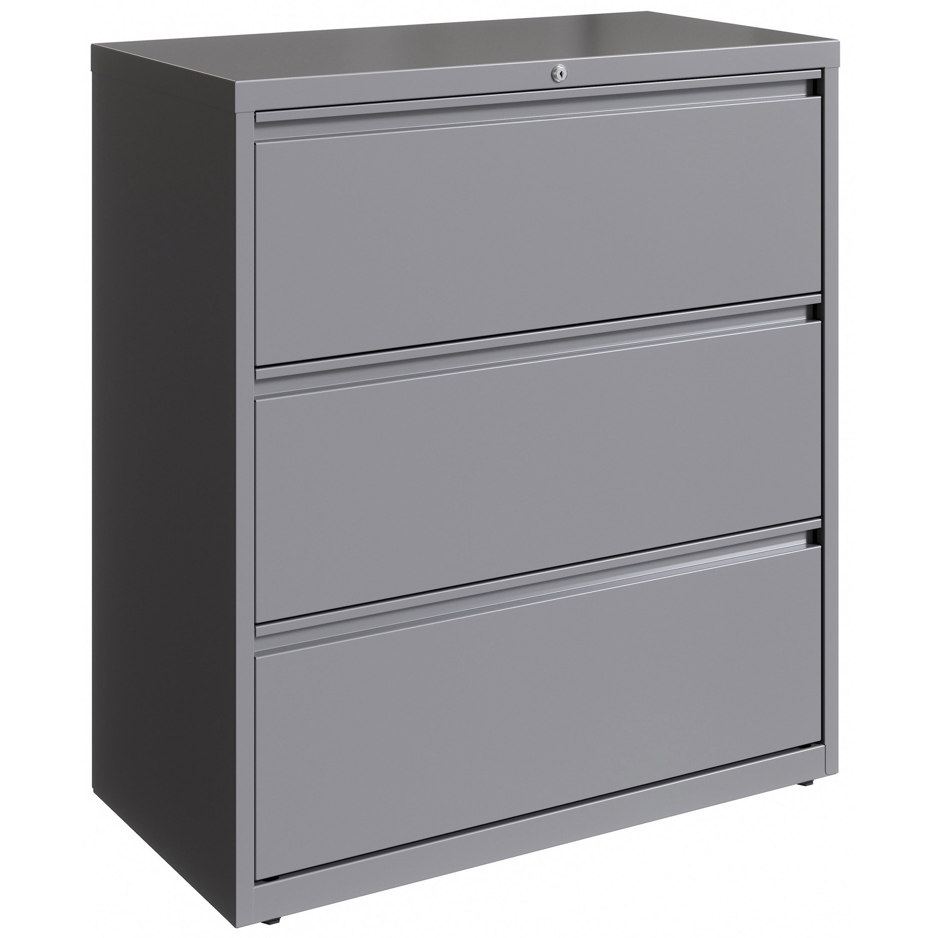Lorell Fortress Series 3-Drawer Lateral File, 36"W x 18.6"D x 40.3"H, Silver, Steel, 1 Each