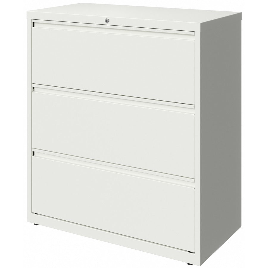 Lorell Fortress Series 3-Drawer Lateral File, 36"W x 18.6"D x 40.3"H, White, Steel, Recycled Content, 1 Each