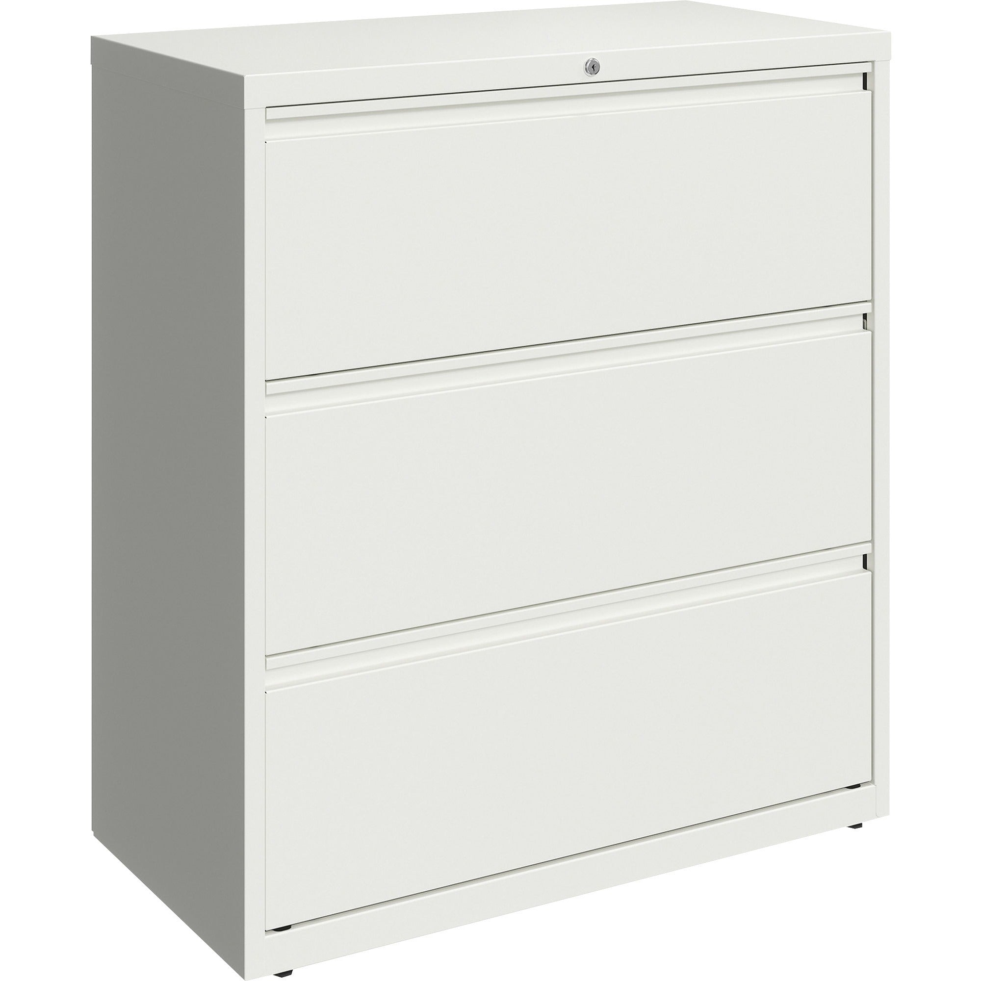 Lorell Fortress Series 3-Drawer Lateral File, 36"W x 18.6"D x 40.3"H, White, Steel, Recycled Content, 1 Each