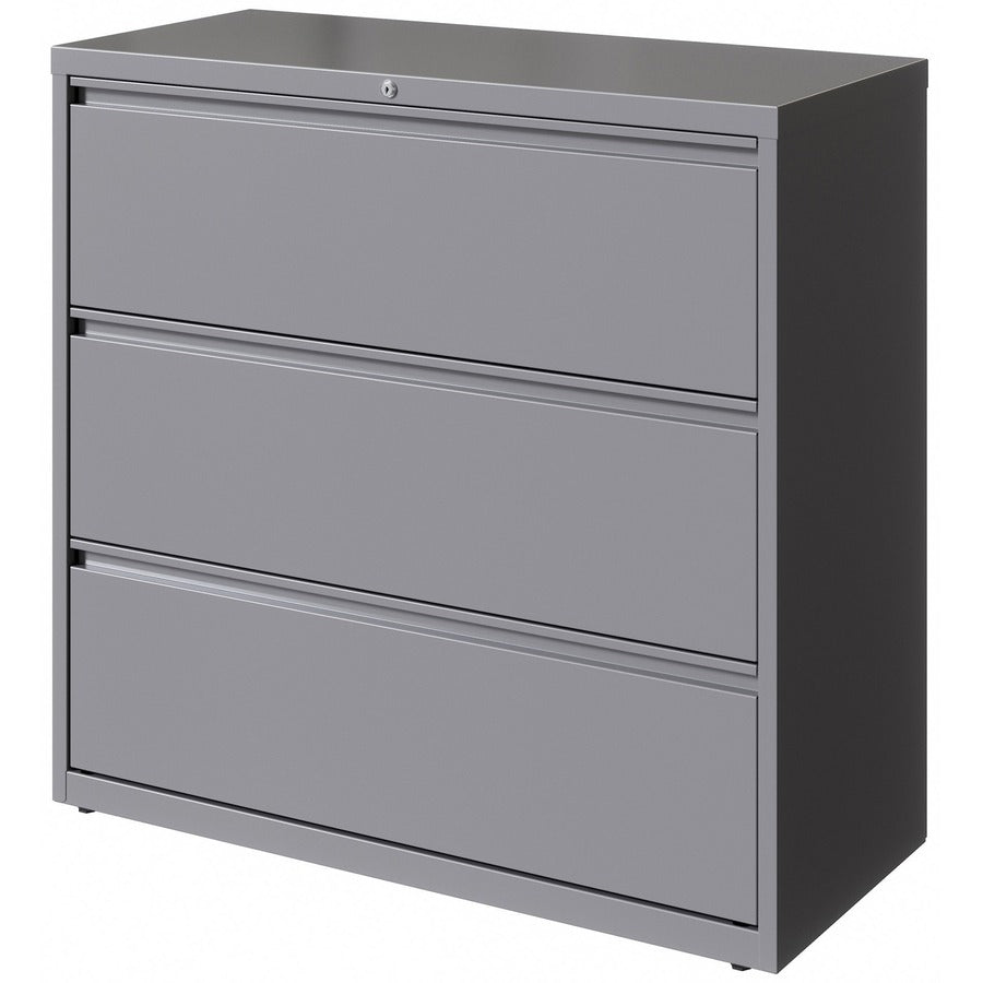 Lorell Fortress Series 3-Drawer Lateral File Cabinet, 42"W x 18.6"D x 40.3"H, Silver, Steel, 1 Each