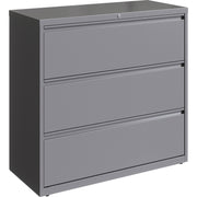 Lorell Fortress Series 3-Drawer Lateral File Cabinet, 42"W x 18.6"D x 40.3"H, Silver, Steel, 1 Each